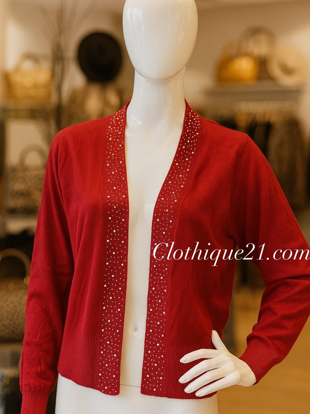 Embellished Open-Front Knit Cardigan