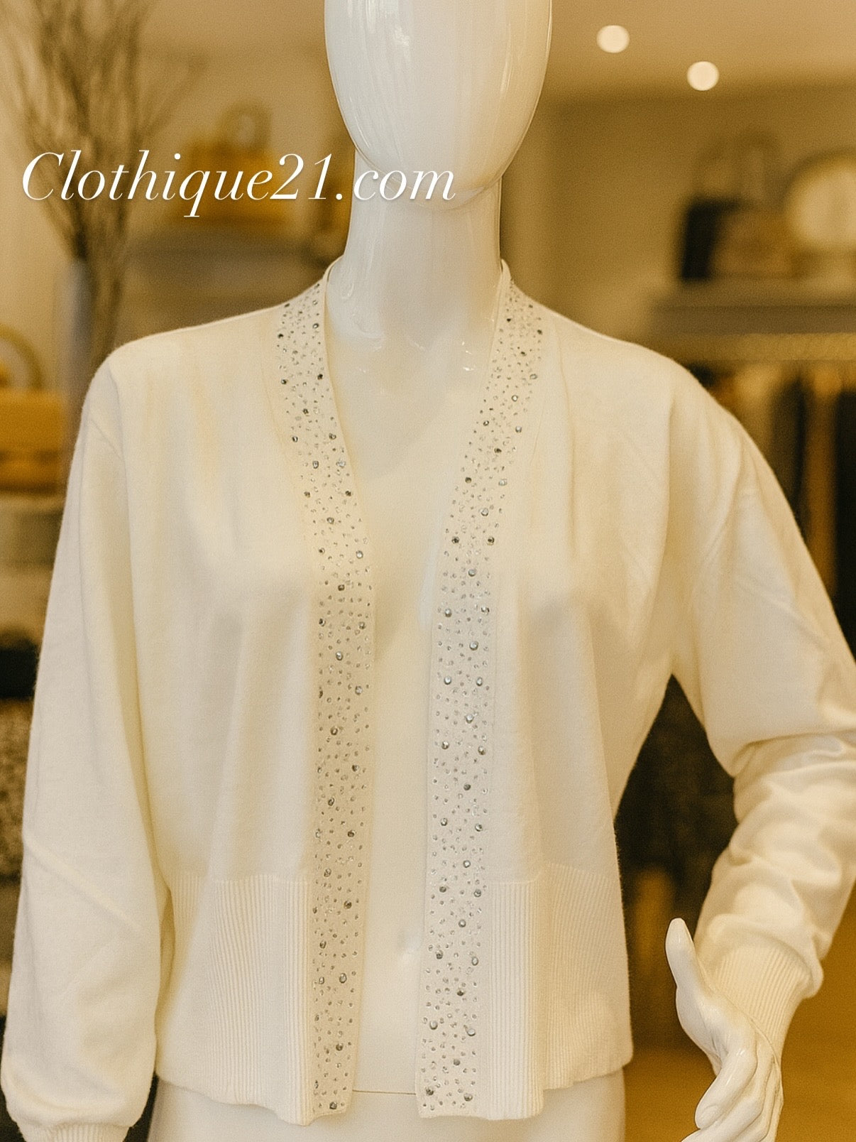 Embellished Open-Front Knit Cardigan