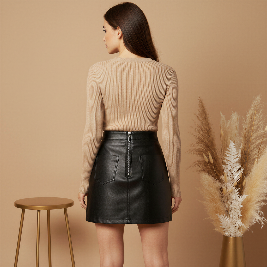 The Lior Belted Vegan Leather Skirt