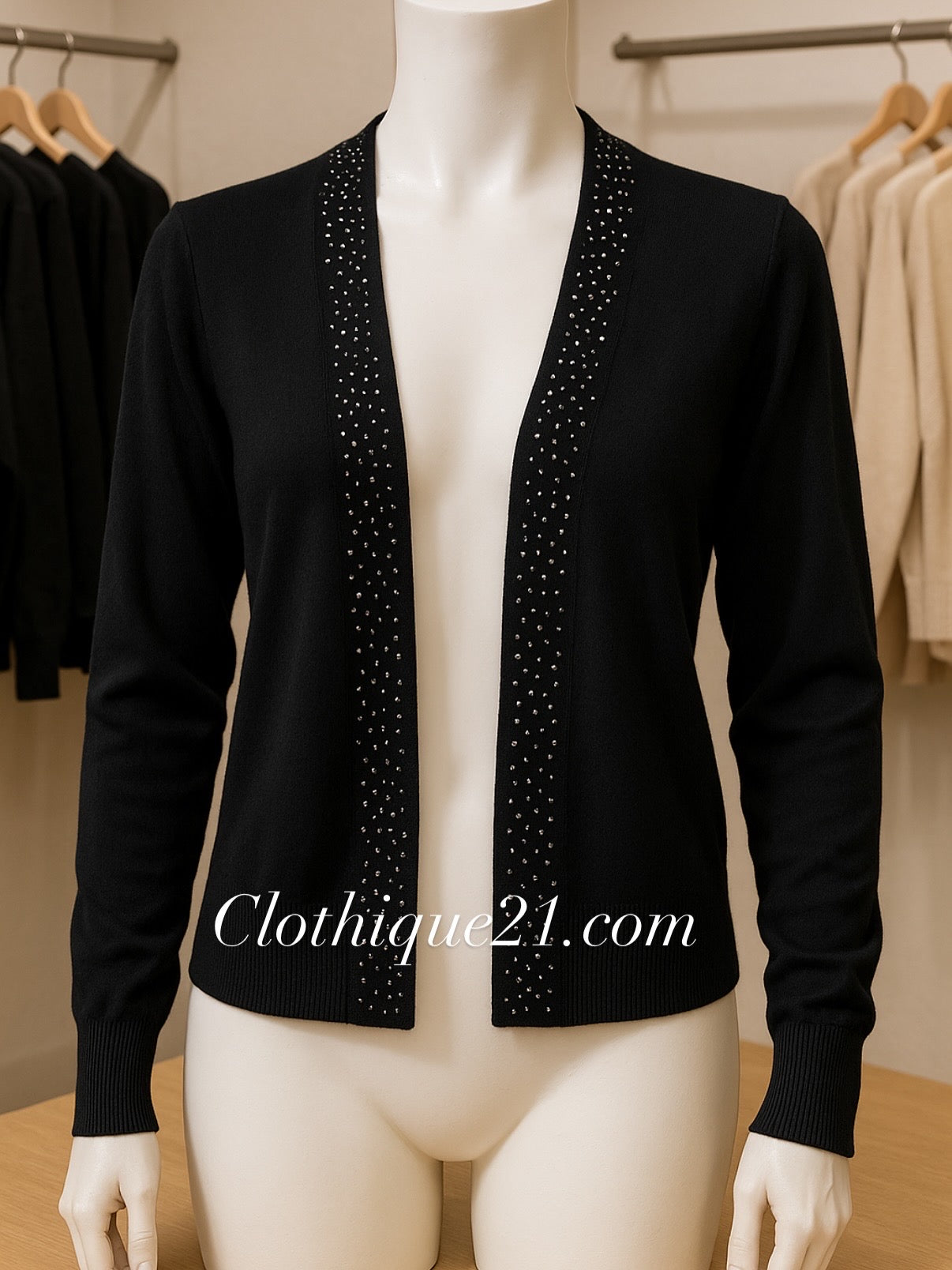 Embellished Open-Front Knit Cardigan