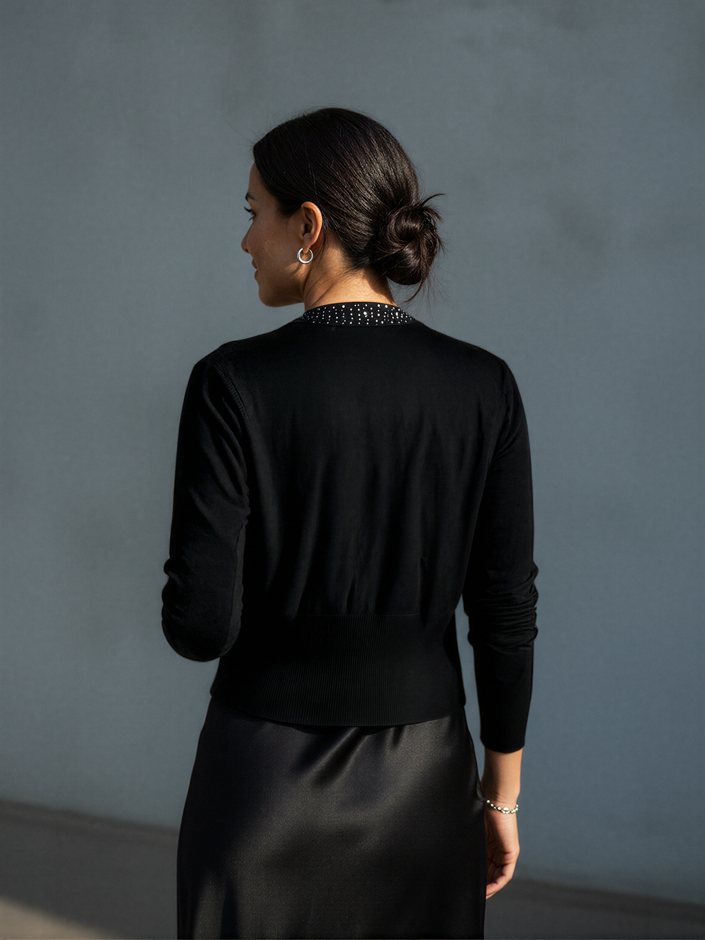 Embellished Open-Front Knit Cardigan