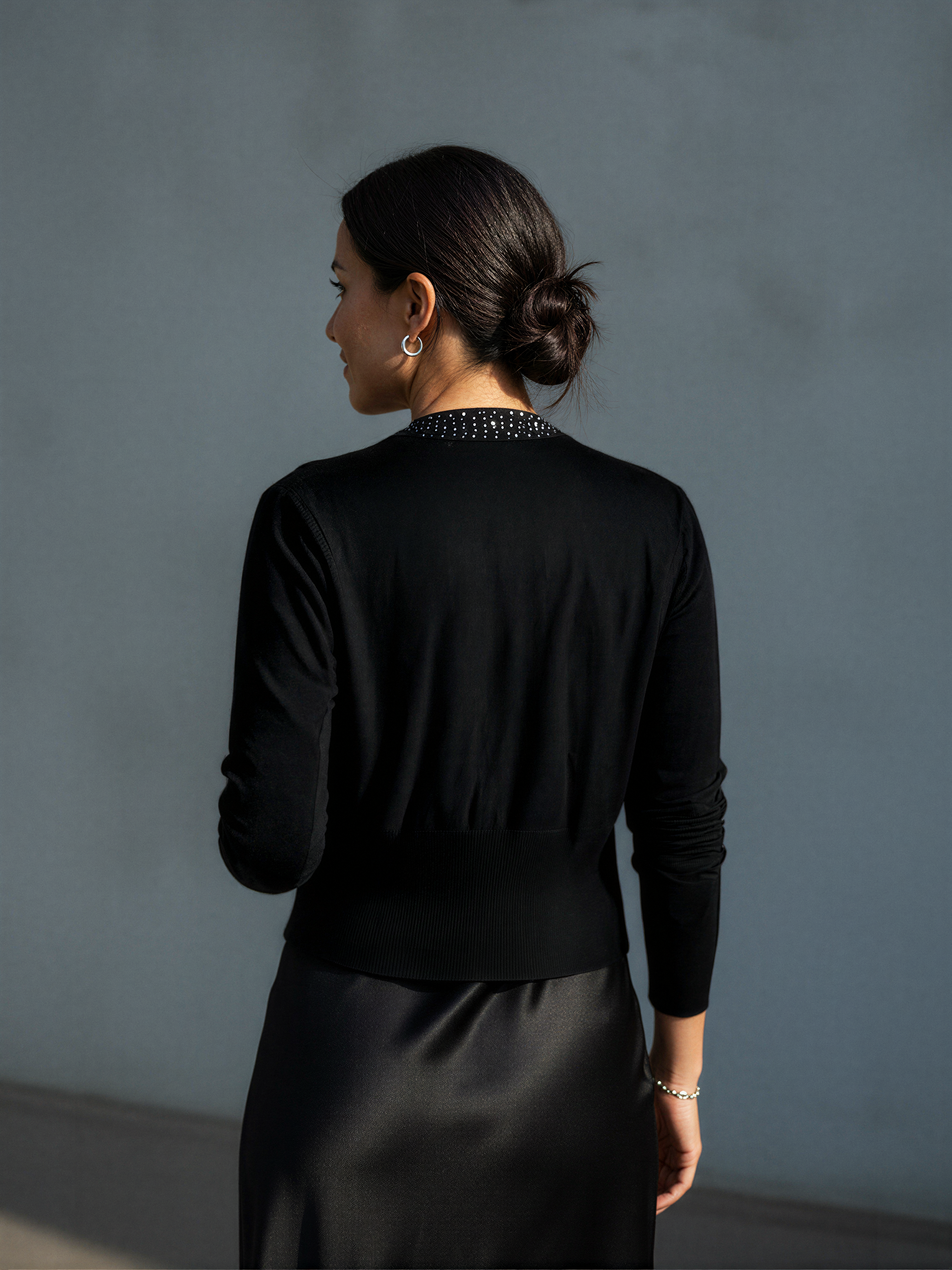 Embellished Open-Front Knit Cardigan