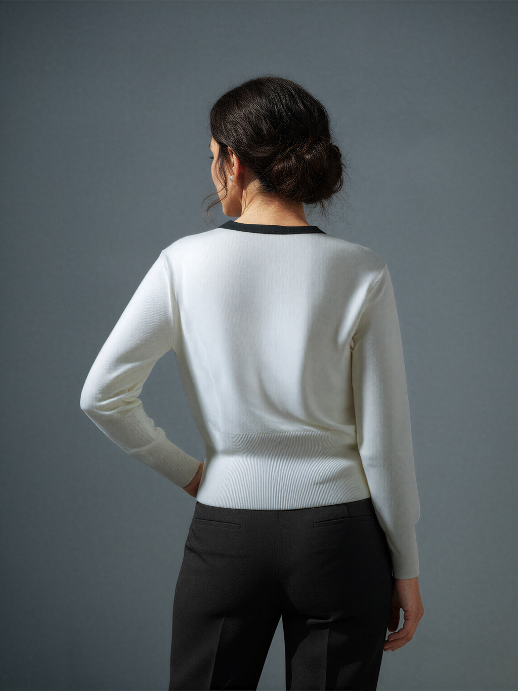 Bow Tie Knit Cardigan with Pearl Buttons