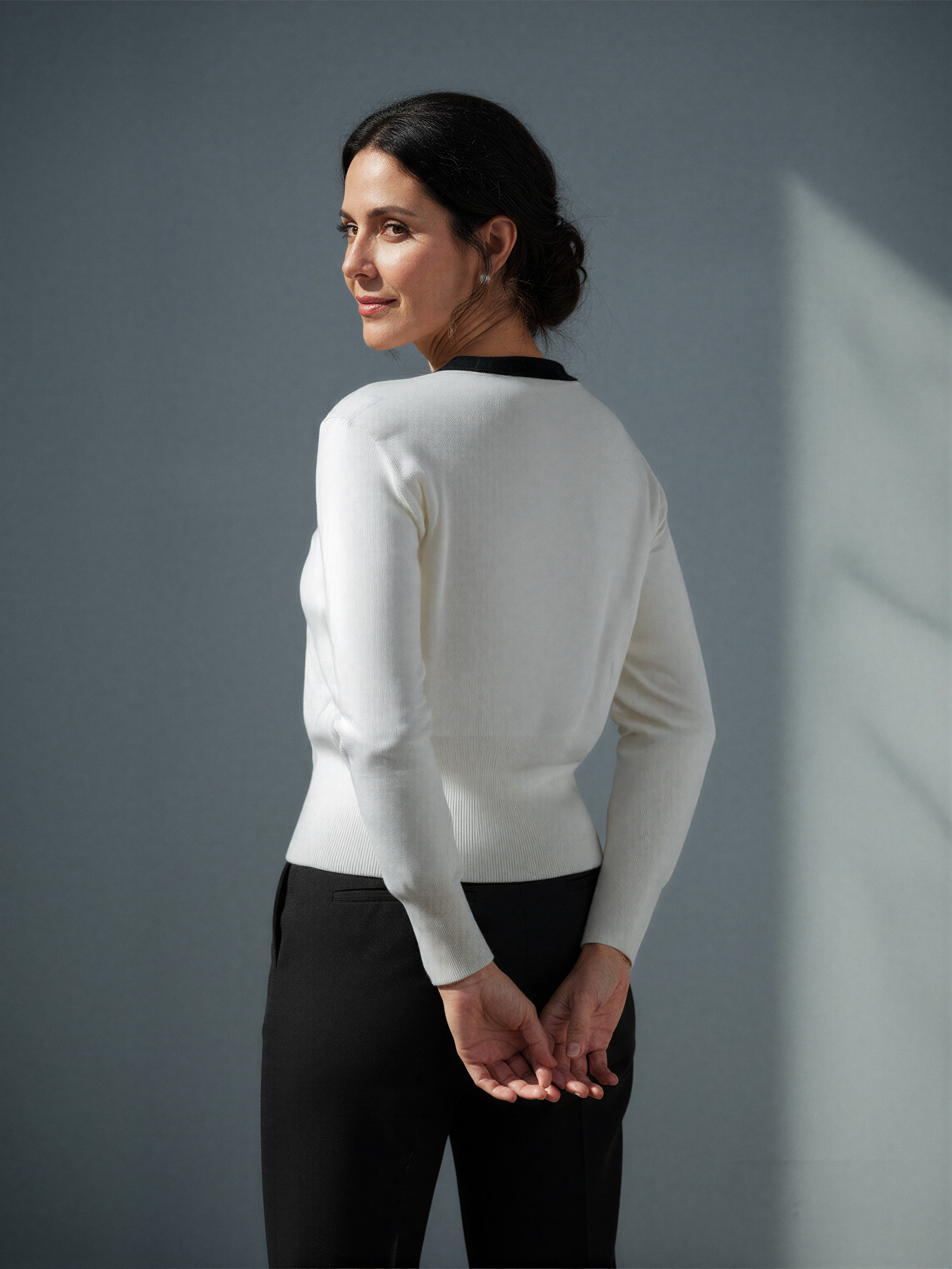 Bow Tie Knit Cardigan with Pearl Buttons