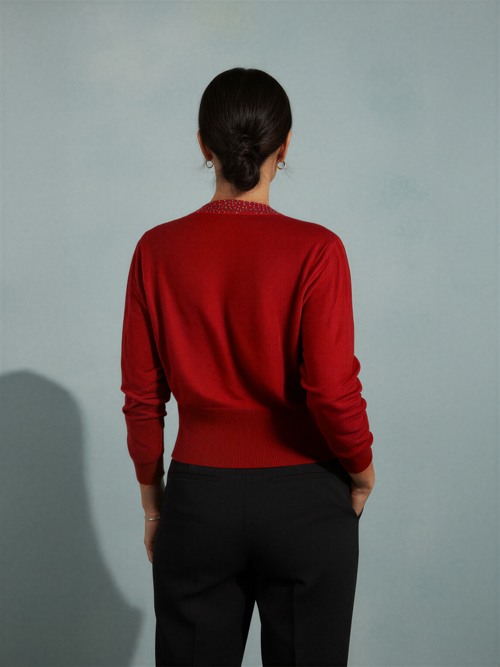 Embellished Open-Front Knit Cardigan