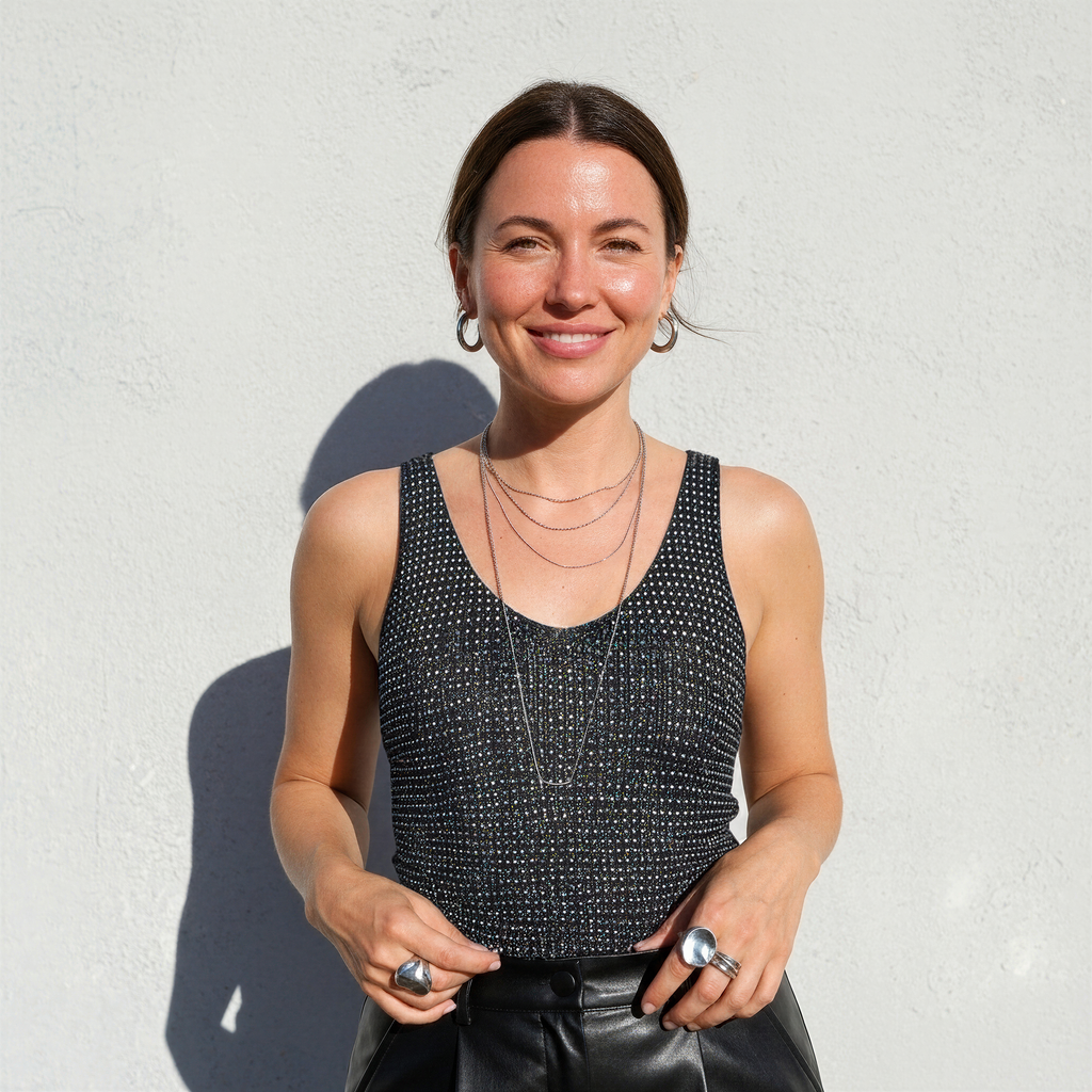 Rhinestone Embellished Shimmer Top