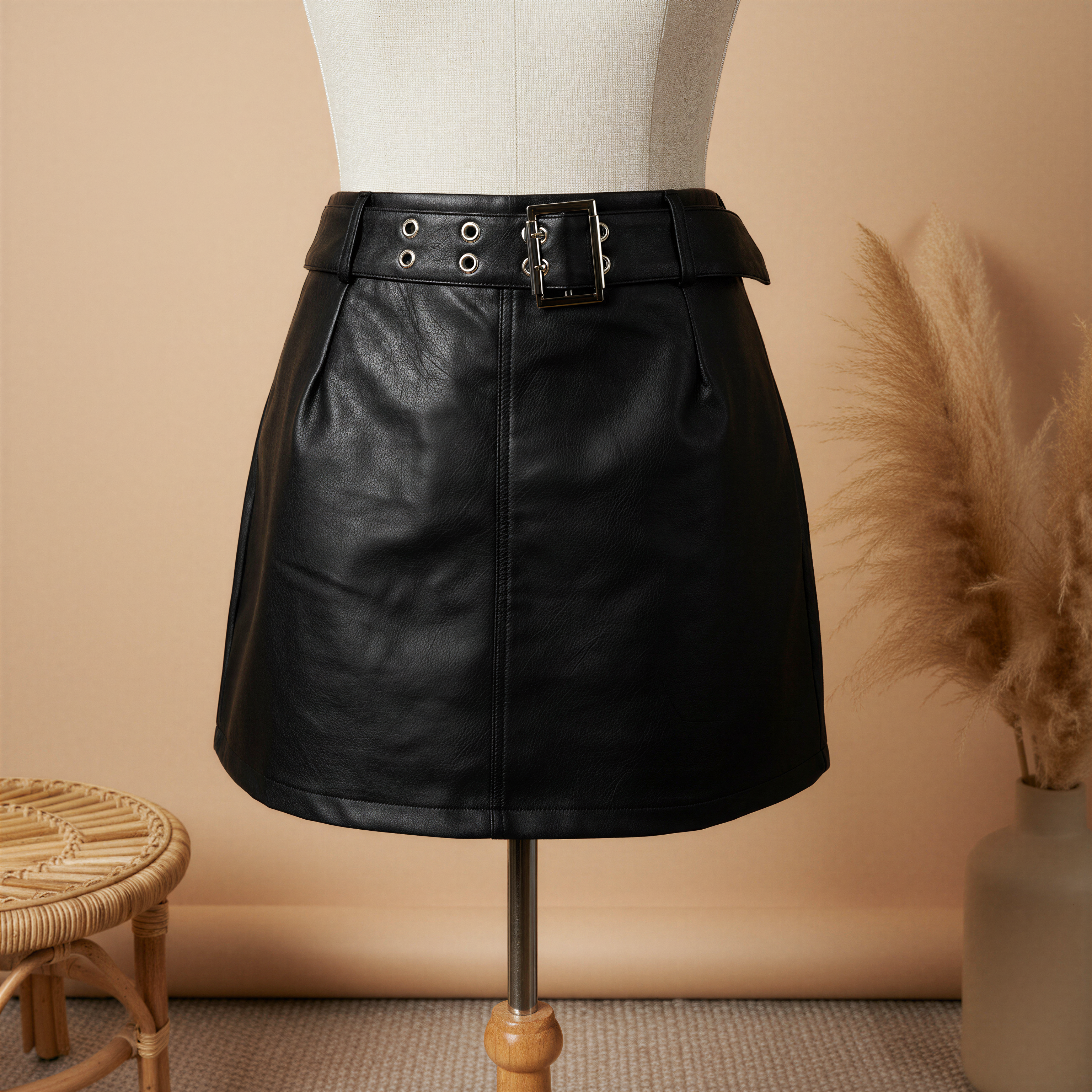 The Lior Belted Vegan Leather Skirt