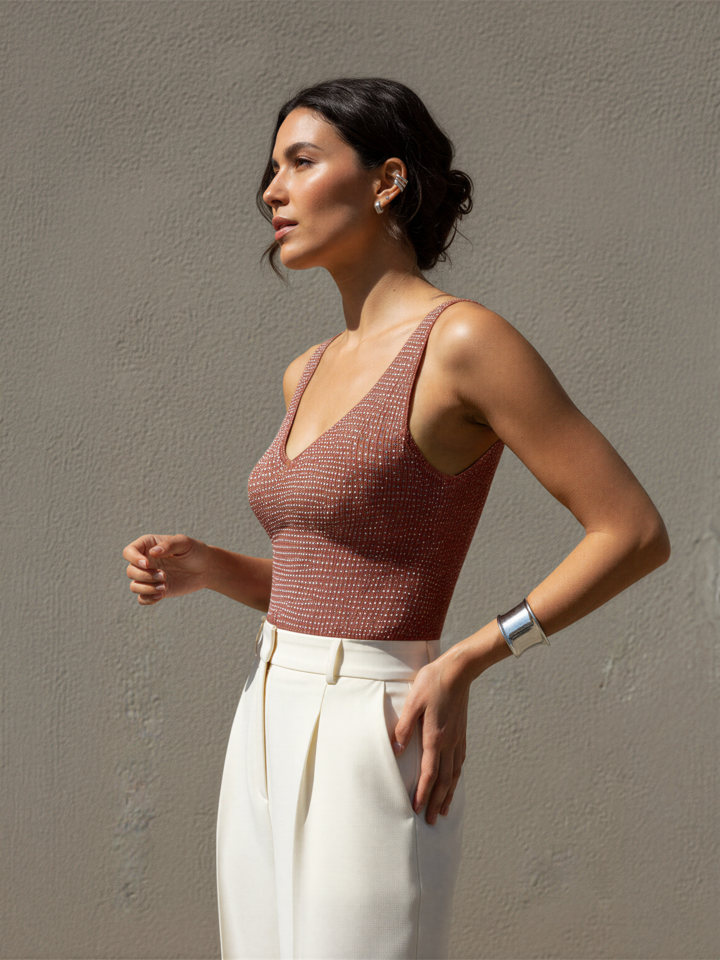 Rhinestone Embellished Shimmer Top