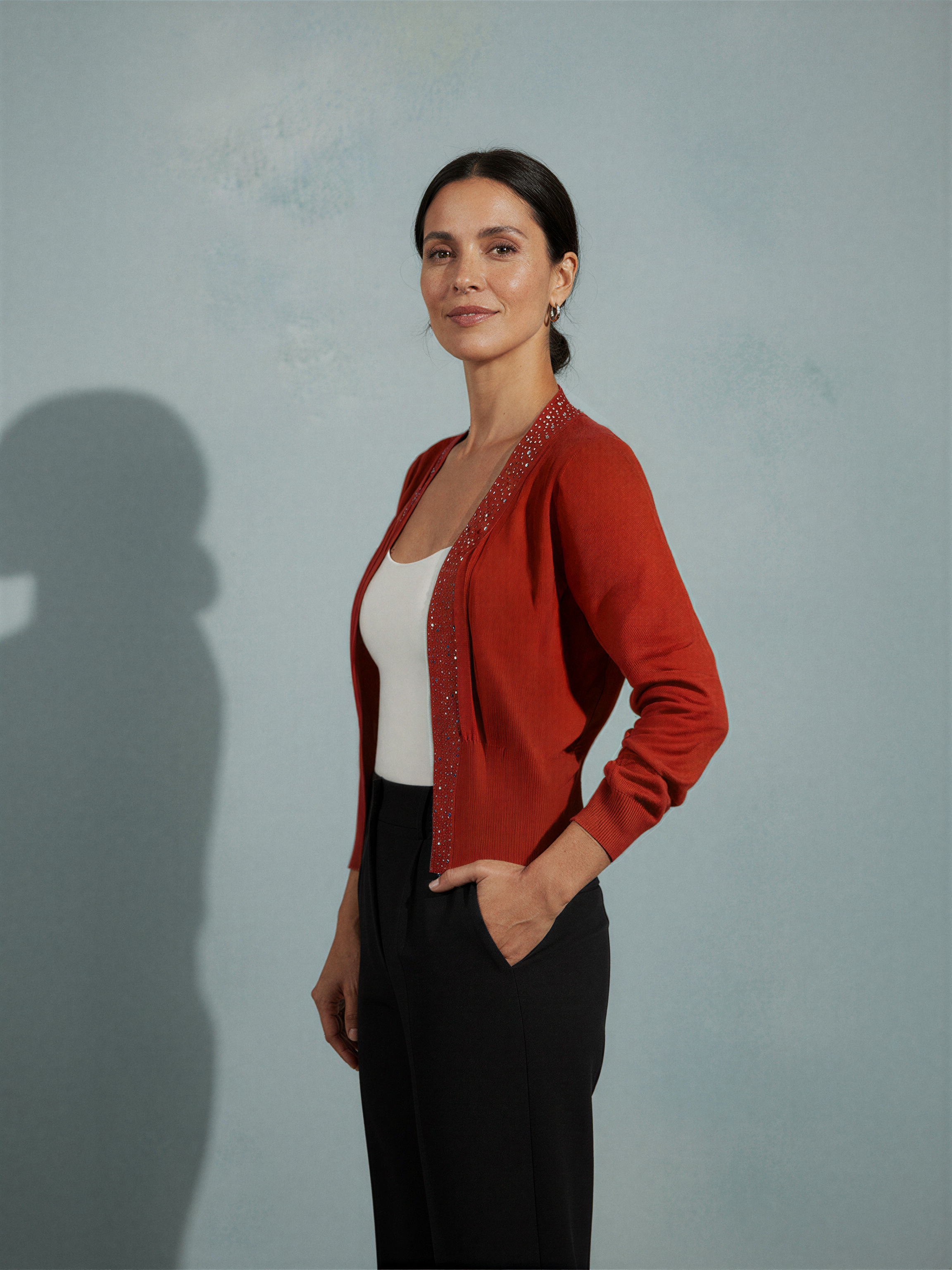 Embellished Open-Front Knit Cardigan