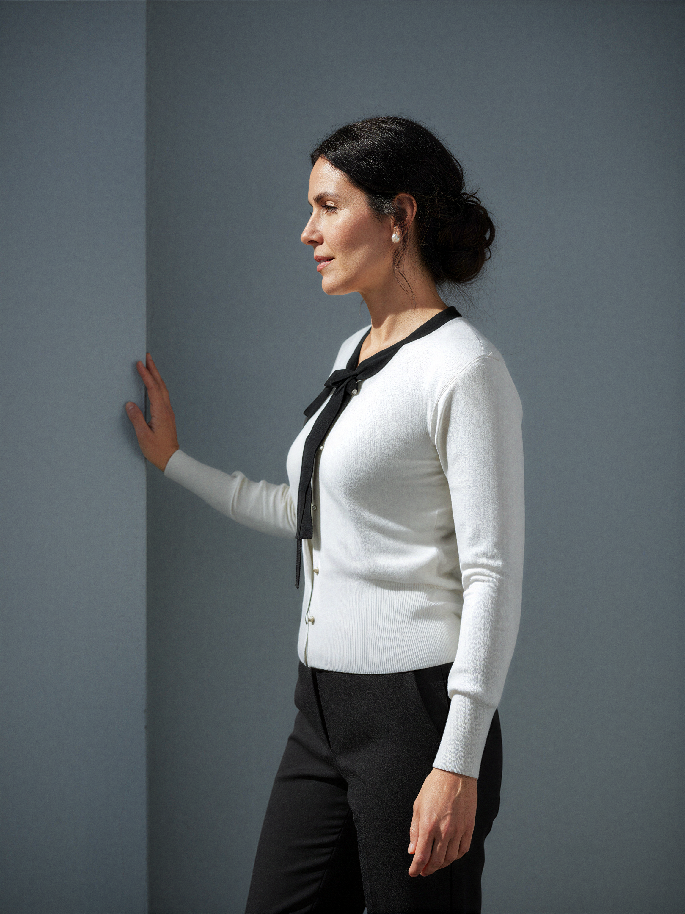 Bow Tie Knit Cardigan with Pearl Buttons